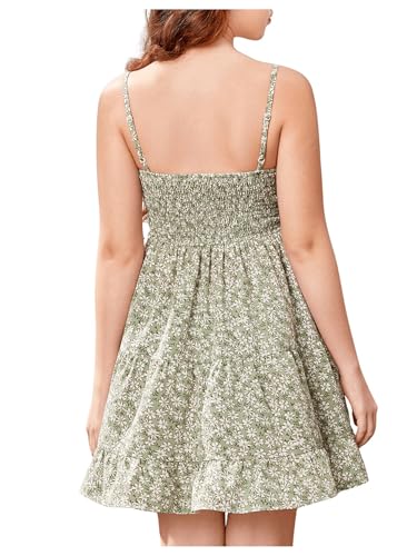 SweatyRocks Girl's Spaghetti Strap Ruched Cami Dress Floral Print Ruffle Flared Mini Dresses2