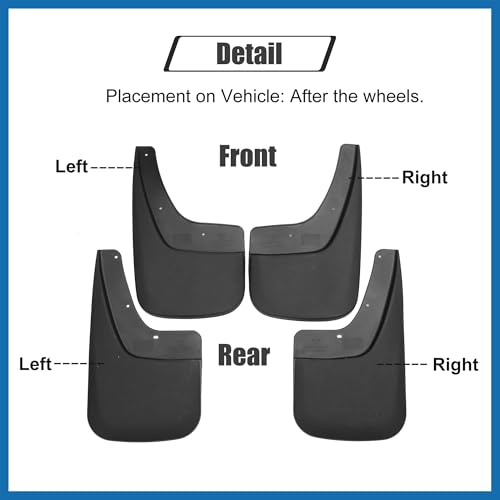 Image of Mud Flaps Splash Guard No-Drill Mudguards Wheels Protection Set Fit for GMC Sierra 1500 with Hardware - Pack of 16 Black Item Replacement