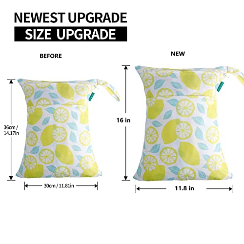 Viyuse 2Pcs Cloth Diaper Wet Dry Bags Washable Waterproof Two Zippered Pockets Double Infant Stroller Travel Beach Pool Gym Bag For Swimsuits & Wet Clothes (Lemon+Watermelon) #TOP7