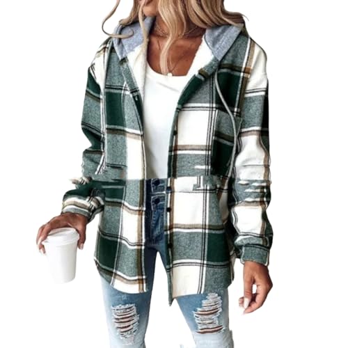 Hoodies for Women Zip Plaid Jacket Long Sleeve Oversized Basic Running Hooded Sweatshirt with Pockets Coat Outwear
