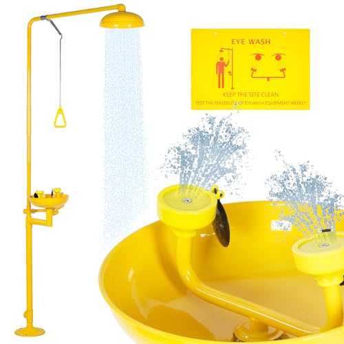 Image of lukar Emergency Shower Eye Wash Station, Combination Eye Wash Station with Shower, 92.12 inch 304 Stainless Steel Emergency Eye Wash, Industrial & Commercial Grade with Emergency Sign, NPT Thread