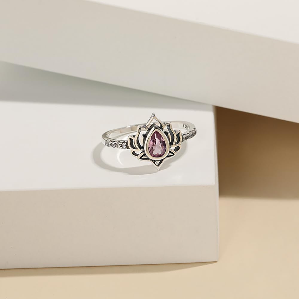 LOVECOM Lotus Ring for Women Teen Girls 925 Sterling Silver Lotus Flower Promise Rings Cubic Zirconia Begin Again My Trauma Inspirational Wedding Band Ring Jewelry Birthday Gifts for Her
