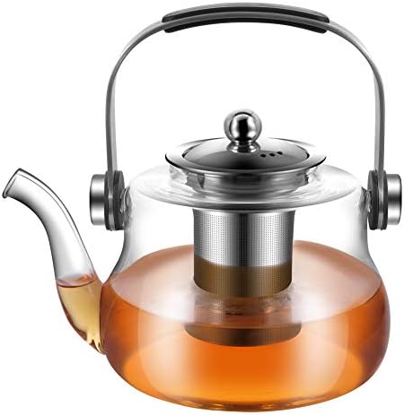 AFORIZO Glass Tea Pot with Removable Infuser Borosilicate Glass Stovetop Safe Tea Kettle 1300ml/45oz for 4-5 cups Tea Maker