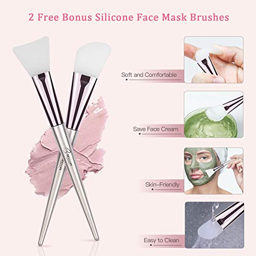 BESTOPE Makeup Brushes 18Pcs Makeup Brush Set, Premium Synthetic Contour Concealers Foundation Powder Eye Shadows Make Up Brushes Kit 2 PCS Silicone Face Mask Brush&4 Blender Sponge&1 Brush Cleaner