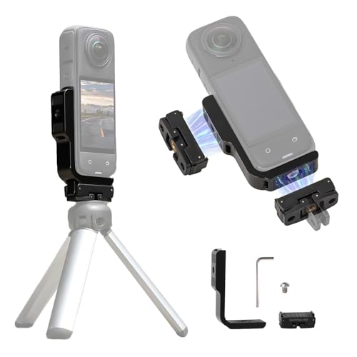 Insta360 X5/X4 縦横マウント X5/X4適応磁気マウント 磁気クイックリリースベース 拡張ブラケット縦横Lブラケット L型縦水平 X5/X4 用スポーツカメラアクセサリー 1/4ネジ付き 1/4ネジ穴 三脚用金属製折りたたみ式