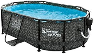 Summer Waves P71408401 13.9 x 8.2 Foot 39.5-Inch Deep Dark Herringbone Print Active Above Ground Metal Framed Oval Family Backyard Swimming Pool with SFX600 SkimmerPlus Filter Pump, Gray