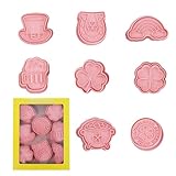 St. Patrick's Day Cookie Cutters, 8Pcs 3D Plastic Cookie Molds Cartoon Shamrock Four Leaf Clover Horseshoe Biscuit Cutters for Irish Holiday Party Baking Cutting Tool (D8)