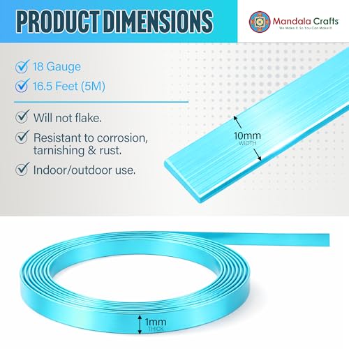 Image of Mandala Crafts 10mm Turquoise Flat Aluminum Crafting Wire for Sculpting | 16.5 FT, Anodized, Colored, Tarnish Resistant, Bendable, Flexible, for Jewelry Making, Bezel, Bonsai, Armature, Outdoor