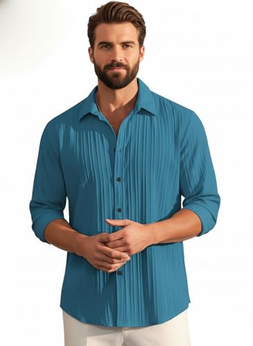 Image of Amazon Brand - INKAST Men's Casual Button Down Shirts Long Sleeve Linen Shirt Fashion Textured Beach Summer Shirt