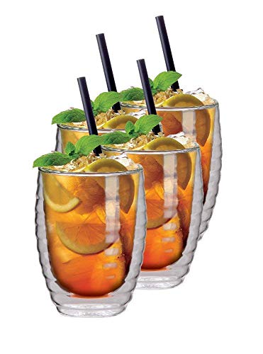 Maxxo 4X 320 ml Tazas de Doble Pared Juego de Vasos Térmicos de Vidrio de Borosilicato Hecho a Mano Resistentes al Calor y frío (Ice Tea)