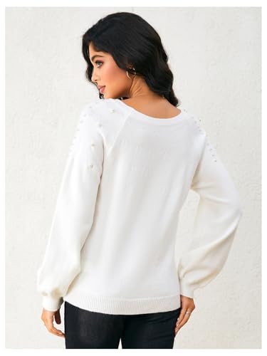 Verdusa Women's Pearl Pullover Sweaters Long Sleeve Round Neck Cute Dressy Casual Knitted Sweater2