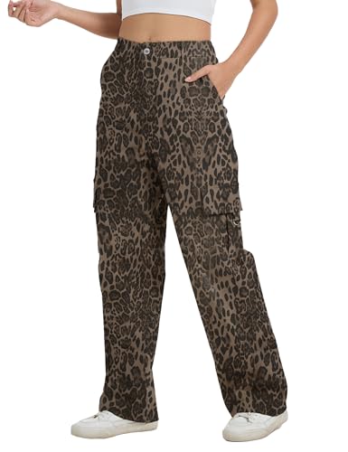 Image of Cargo Pants for Women High Waist Wide Leg Stretchy Pull On Baggy Casual Pants with Pockets
