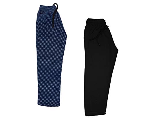 Image of IndiWeaves Girls and Boys Printed and Solid Fleece Warm Lower Track Pants for Winter (Black,Nevy Blue,9-10 Years) Pack of 2
