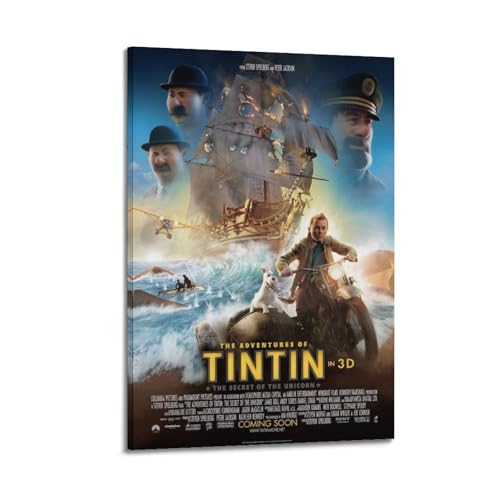 FOWNJCIA Póster de película Las aventuras de Tintín, póster decorativo de lienzo para pared e impresión artística moderna para decoración de dormitorio familiar, 60 x 90 cm