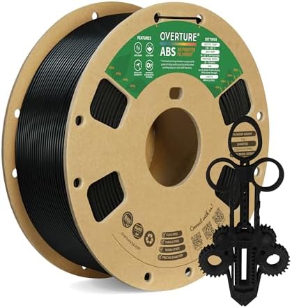OVERTURE ABS Filament 1.75mm, High Strength & Heat-Resistant 3D Printer Filament, Low Warping, Excellent Durability, ABS 1kg (2.2lbs) Cardboard Spool, High Precision +/- 0.02mm (Black 1-Pack)
