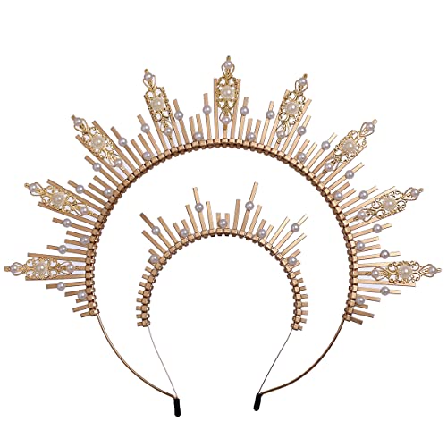 Tiara de novia corona de halo BLESSUME para el cabello de boda tocado oro festivo