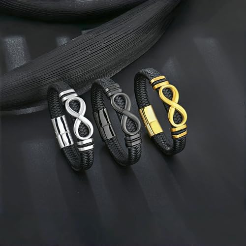 Men's Leather Infinity Bracelet Stainless Steel Number 8 Wristband Cuff Bangle Bracelets Gifts for Men, 8.3 & 9.1 inches3