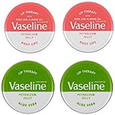 Vaseline Lip Balm Petroleum Jelly 20g Multiple Flavors - 2 Rosy Lips & 2 Aloe Vera - Pack of 4