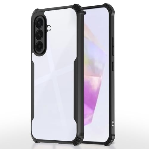 Image of Pikkme Crystal Clear Transparent Back Cover | Ultra Hyrbid | Full Camera Protection | Raised Edge | Bumper Case for Samsung Galaxy A56 5G (Black)