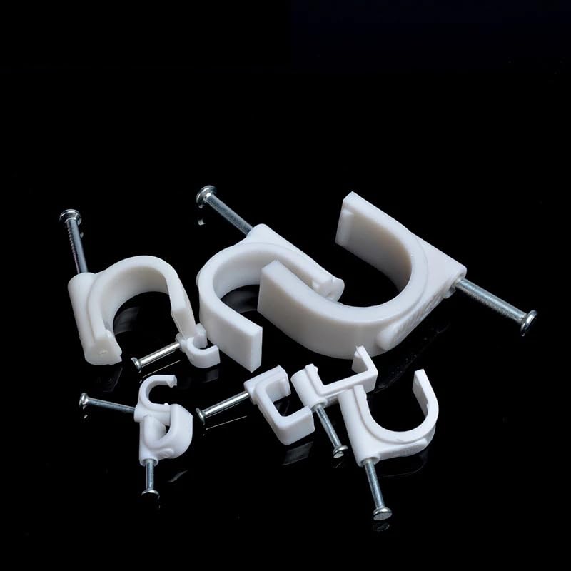 100Pcs 4mm White Round Steel Nail Cable Wire Wall Hanging Screw Clips Cable Clips