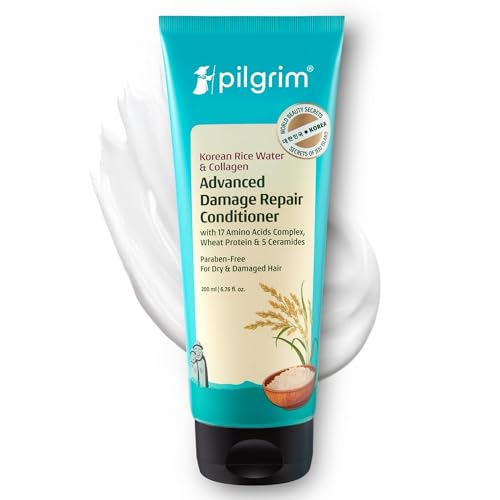 Image of Pilgrim Korean Rice Water & Collagen Advanced Damage Repair Conditioner - 200ml | With 17 Amino Acids, Wheat Protein & Ceramides | Paraben-Free | Deep Nourishment & Shine I For Women & Men