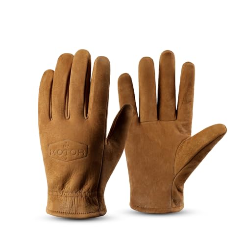 #&? HASHTAG AND WHAT NAN198Z Mens Brown Suede Leather Gloves Sheep Wool Lining for Motorcycle Riding & Winter Fashion(Medium)