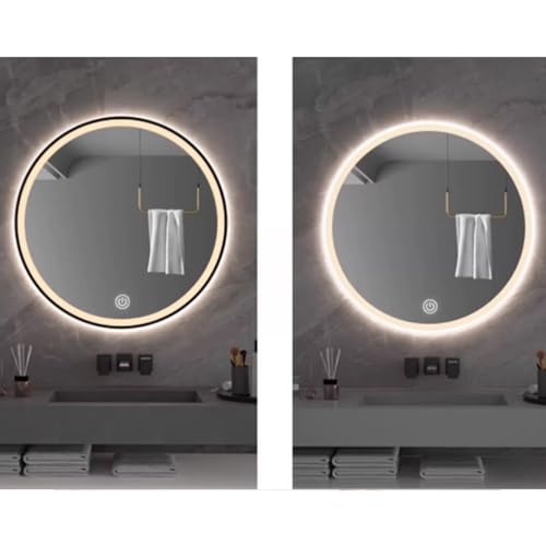 WQZzjm Espejo de baño Redondo LED antivaho con 3 Modos de luz, Montaje en Pared con Interruptor, 60x60cm (23.6x23.6in), decoración del hogar, Dormitorio y Sala de Estar.