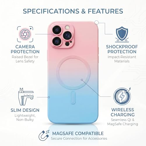 Image of amazon basics Gradient Mag-Safe Case for iPhone 12 Pro Max | Soft Silicone Shockproof Cover with Camera Protection | Slim Lightweight Design | Smooth Touch & Durable - Pink & Blue