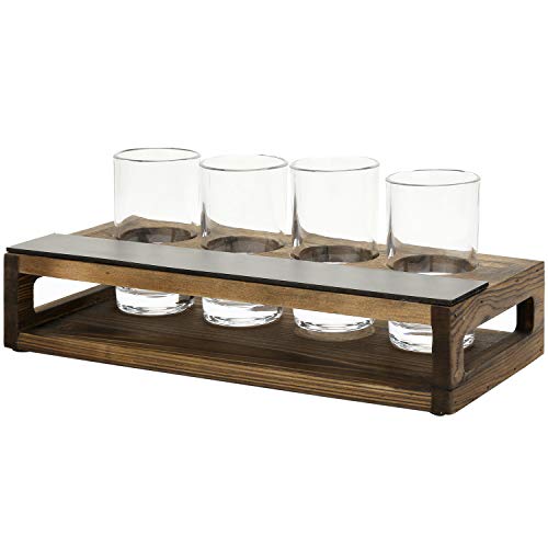 Mygift Rustic Burnt Solid Wood Tasting Beer Glass Gift Set With 4 Tasting Beer Glasses And Serving Tray With Erasable Chalkboard Label #TOP5