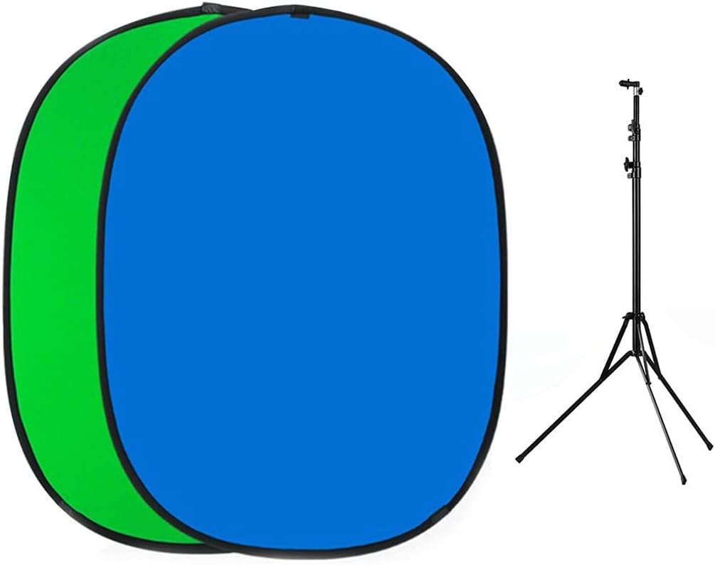 Green backdrop background Pop Up Green Screen Backdrop Panel With Stand, Double-Sided Blue-Green 2-in-1 Easy-to-fold Chromakey Background for Recording Studio Photo (Size : 150x200cm)