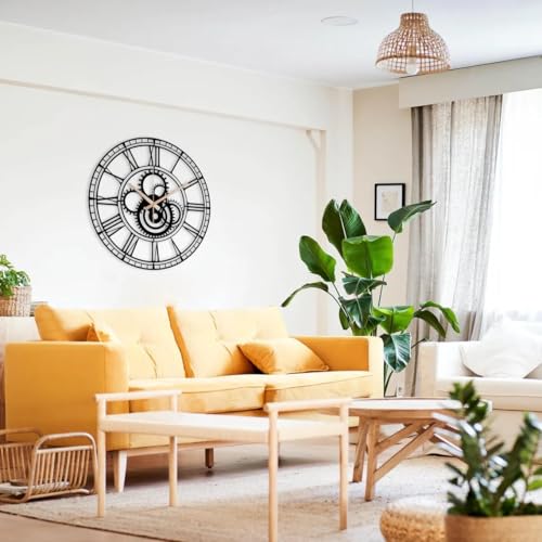 Image of Wall Clock Stylish Metal Analog Wall Clock for Living Room, Bedroom, Office, Kitchen, Home and Hall | Antique Fancy Big Size Modern Wall Watch (Black(DA-190), 40 CM)