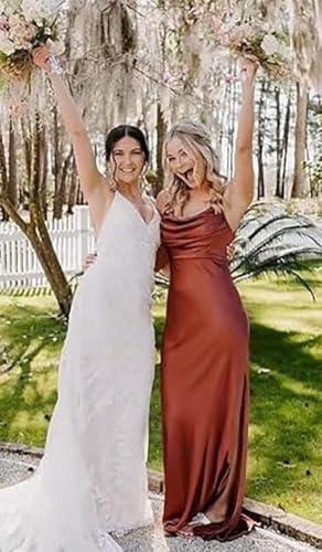FOOHJMH Satin Bridesmaid Dresses for Women Spathtti Strapless Prom Dress Formal Evening Party Gowns with Slit4