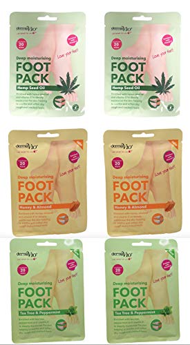 Derma V10 Fußpack-Maske (6 Stück) Deep Moisturizing (Hanfsamenöl, Honig & Mandel, Teebaum-Pfefferminze) Cover