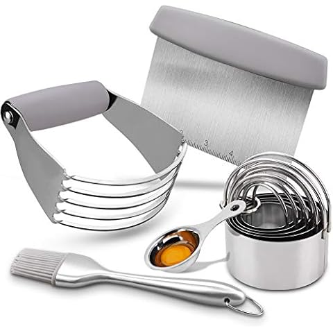 Pastry Cutter Set, EAGMAK Pastry Scraper and Dough Blender, Stainless Steel Dough Cutter Scraper Blender Set, Professional Heavy Duty Baking Dough Tools for Home Kitchen - Grey Cover