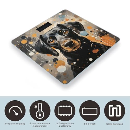 Balanza digital de baño con puntos y perro coloridos miniatura 3