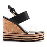  Hogan - H361 Sandals in Black and Silver Leather with Cork Wedge - HXW3610X822I813953-39