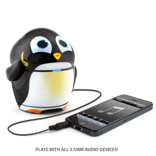 Cute Animal Rechargeable Portable Speaker with Passive Subwoofer (Groove Pal Penguin) Speaker for Kids by GOgroove - Stereo Drivers, Retractable 3.5mm AUX Cable - Plug Into Tablets, Phones, & More