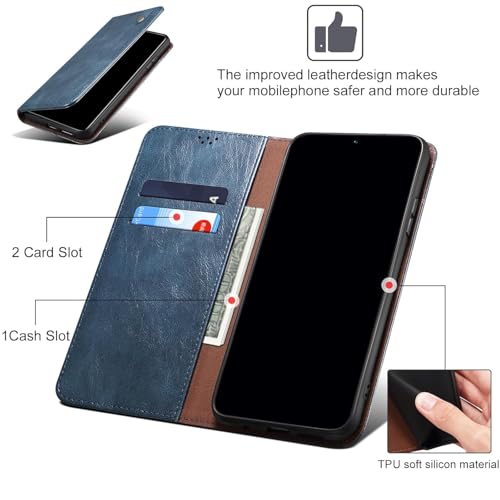 Image of Flip Cover for Samsung Galaxy S25 Ultra 5G, Genuine Leather Wallet [Kickstand] [Strong Magnetic] Compatible with Samsung Galaxy S25 Ultra 5G (Official Blue)