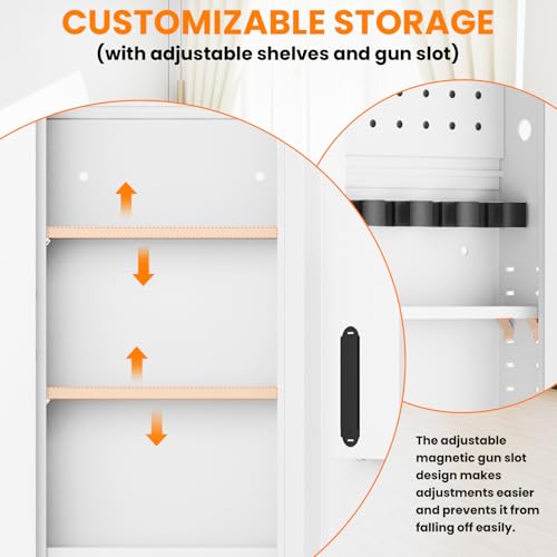 Image of 47.24 inch Wall Safe Between the Studs, Hidden Safe with Removable Pegboard, Wall Gun Safe with 3 Adjustable Shelves and Magnetic Slot (White-Digital)