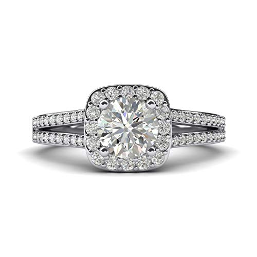Women Solid Sterling Silver Simulated 1.0ctw Brilliant Round Diamond Engagement Ring Cushion Shape Halo Split Shank