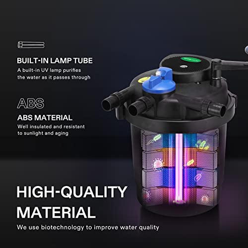 Vivogrow Bio Pressure Pond Filter, Up To 1600 Gallons, Pond Filter System With Convenient Cleaning Crank Handle For Garden, Pool, Fishpond, Black #TOP1