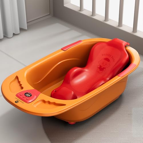 Image of StarAndDaisy Baby Bath tub for 0 to 5 Years with Temperature Sensor /Bath Tub for Kids with Anti-Slip Legs /Bathtub for Baby with Baby Bather -Without Wheel(Orange - Red)