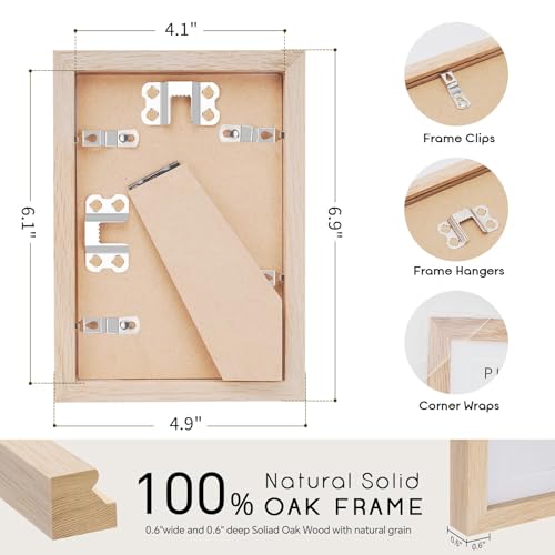 4x6 Oak Wood Picture Frame - 4"x6" Photo Frame, 4x6 Picture Frame Wood, Natural Solid Wooden Picture Frames for Wall Art Photo and Prints(3 Pack, Beige)