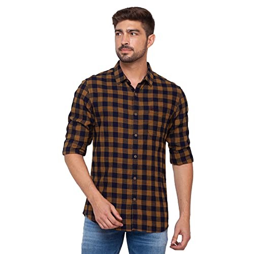 Image of Spykar Men's Cotton Checkered Slim Fit Shirt