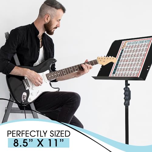 Mini Bass Guitar Chord Chart with 56 Chords - Laminated Bass Guitar Chord Poster for Beginners and Musicians - Music Theory Poster - Bass Guitar Accessories - 8.5" x 11" - Walrus Productions