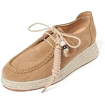 Wedge Loafers for Women Espadrilles Platforms Suede Lace up Loafers Closed Round Toe Shoes Casual Comfortable Shoes