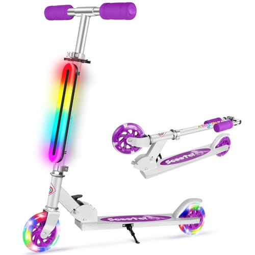 BELEEV Patinete Infantil Plegable de 2 Ruedas con Luz Led en El Cuadro, Ruedas Iluminadas y 11 Efectos de Luz para Niños de 3 a 12 Años, Ideal para Paseos Nocturnos y Al Aire Libre
