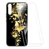 ESACMOT Bedruckte Hülle + 2 Glas Schutzfolie Kompatibel mit Huawei Honor Magic 2, Stoßfeste Weiche Cover & HD Klare Tempered Glass Folie (Schmetterling)