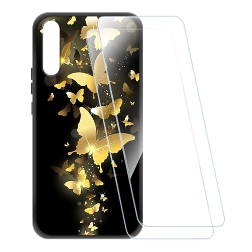 ESACMOT Bedruckte Hülle + 2 Glas Schutzfolie Kompatibel mit Huawei Honor Magic 2, Stoßfeste Weiche Cover & HD Klare Tempered Glass Folie (Schmetterling)