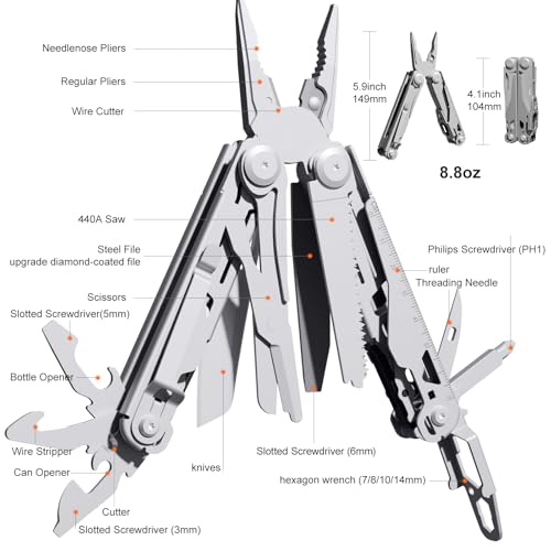 Image of PERWIN Multitool Stainless Steel Multi-Tool Pliers 22-in-1 with Safety Locking, Pocket Knife, Bottle Opener, EDC Equipment With Pocket Clip for Survival, Camping, Hunting and Hiking.